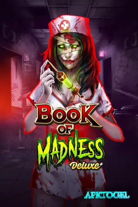 Tampilan visual slot Book of Madness Deluxe dengan tema horor rumah sakit jiwa